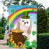 Shih Tzu St Patrick's Day Dog Flag Funny Peeking Dog Wear Green Hat Golden Pot Coin Shamrock Rainbow Spring Banner for Home Decor | siriusteestore