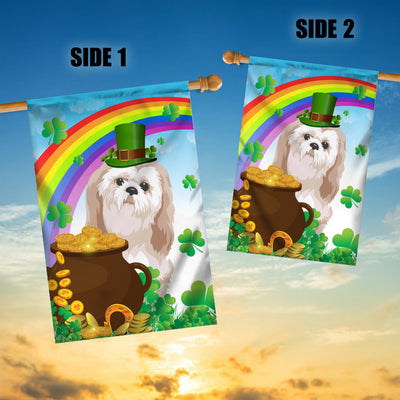 Shih Tzu St Patrick's Day Dog Flag Funny Peeking Dog Wear Green Hat Golden Pot Coin Shamrock Rainbow Spring Banner for Home Decor | siriusteestore