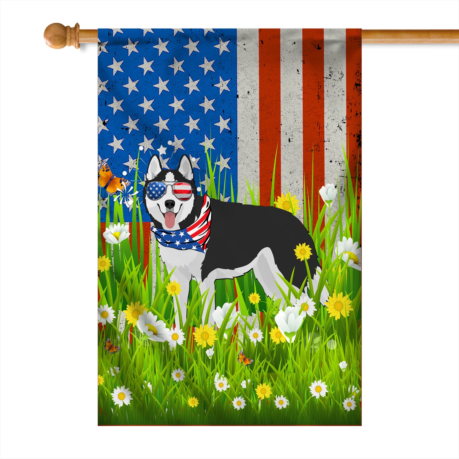 Siberian Husky American USA Flag 4th of July Dog Lover On Independence Day | siriusteestore