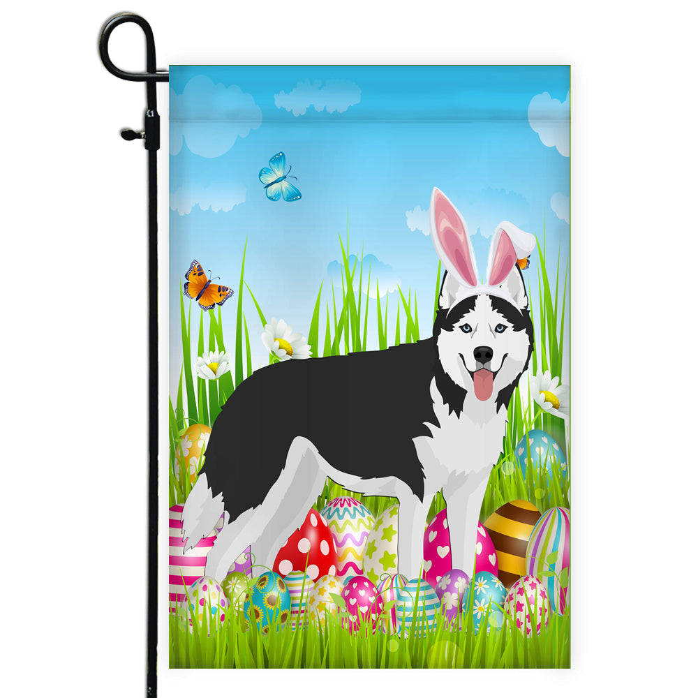 Siberian Husky Happy Easter Day Holiday Flag Funny Dog Dog Wear Bunny Ears Headband Cute for Home Decor | siriusteestore