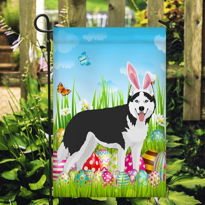 Siberian Husky Happy Easter Day Holiday Flag Funny Dog Dog Wear Bunny Ears Headband Cute for Home Decor | siriusteestore