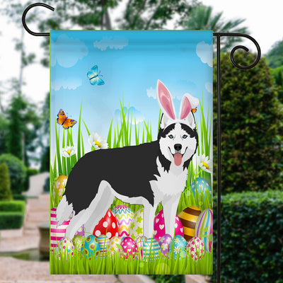 Siberian Husky Happy Easter Day Holiday Flag Funny Dog Dog Wear Bunny Ears Headband Cute for Home Decor | siriusteestore