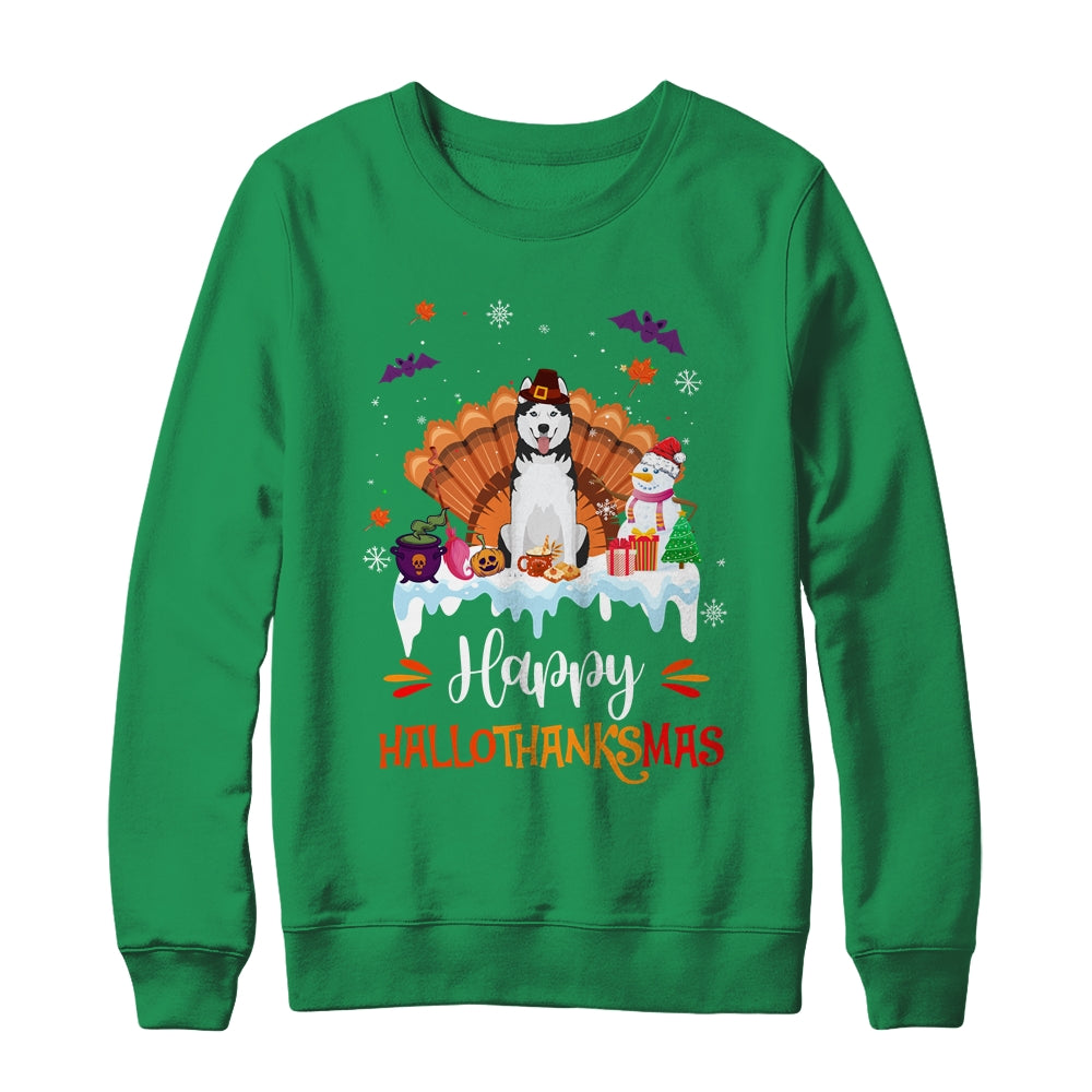 Siberian Husky Happy HalloThanksMas Halloween Christmas Shirt & Sweatshirt | siriusteestore