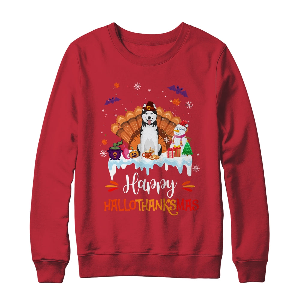 Siberian Husky Happy HalloThanksMas Halloween Christmas Shirt & Sweatshirt | siriusteestore