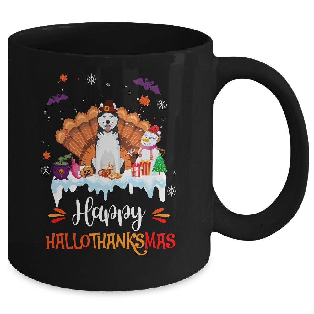 Siberian Husky Happy HalloThanksMas Halloween Christmas Mug | siriusteestore