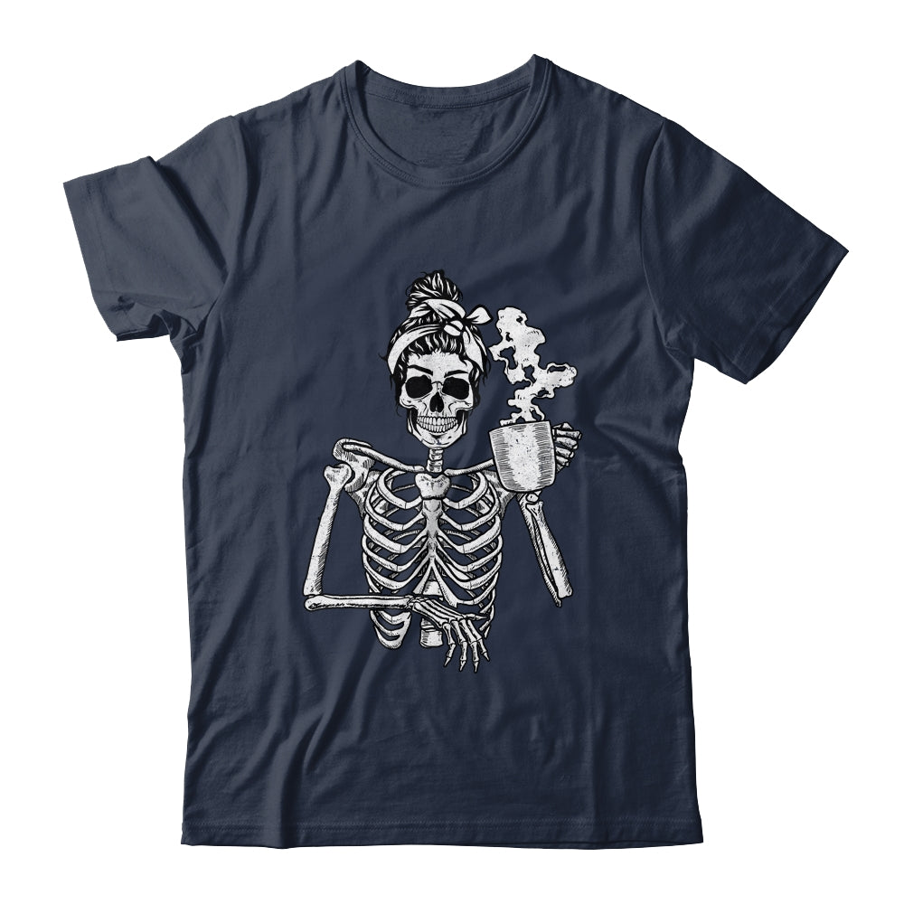 Skeleton Drinking Coffee Messy Bun Halloween Costume Shirt & Hoodie | siriusteestore