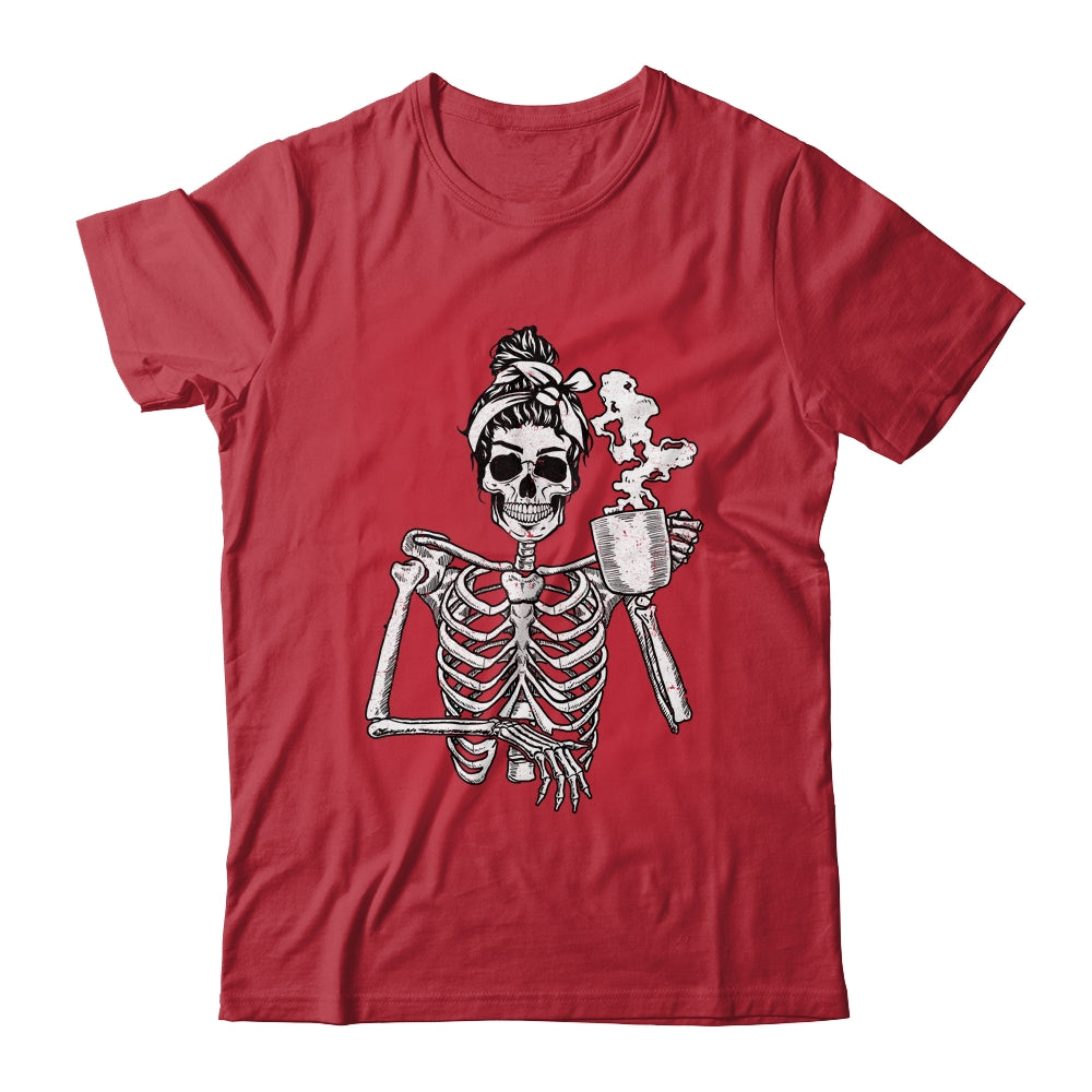 Skeleton Drinking Coffee Messy Bun Halloween Costume Shirt & Hoodie | siriusteestore