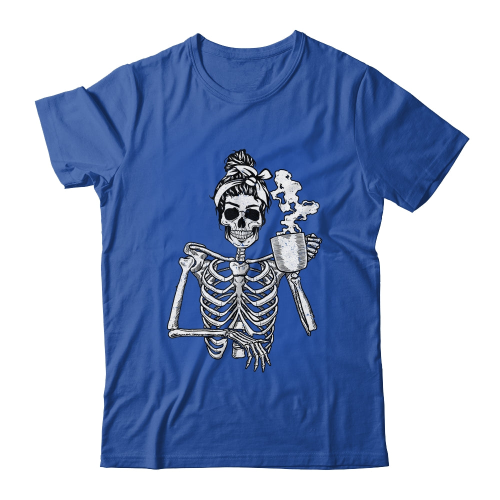 Skeleton Drinking Coffee Messy Bun Halloween Costume Shirt & Hoodie | siriusteestore