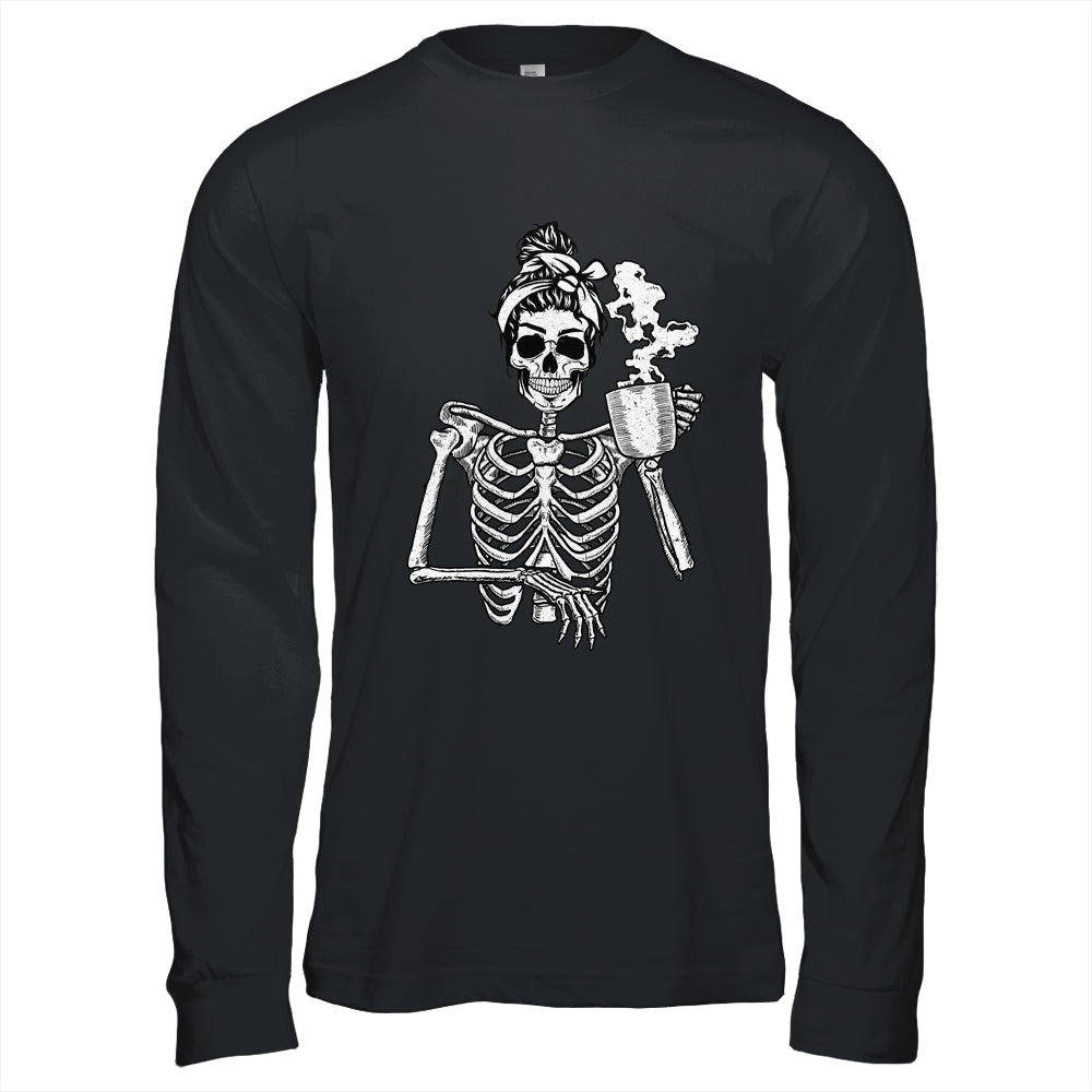Skeleton Drinking Coffee Messy Bun Halloween Costume Shirt & Hoodie | siriusteestore