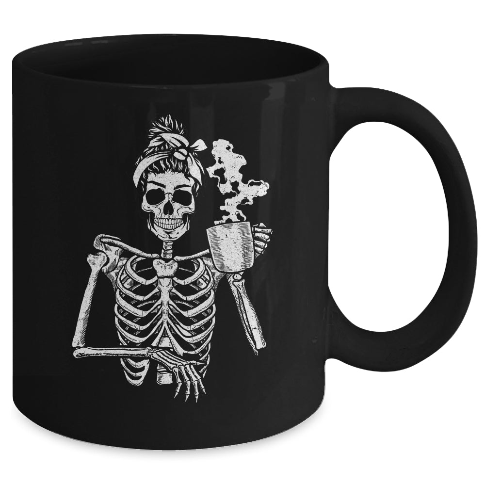 Skeleton Drinking Coffee Messy Bun Halloween Costume Mug | siriusteestore