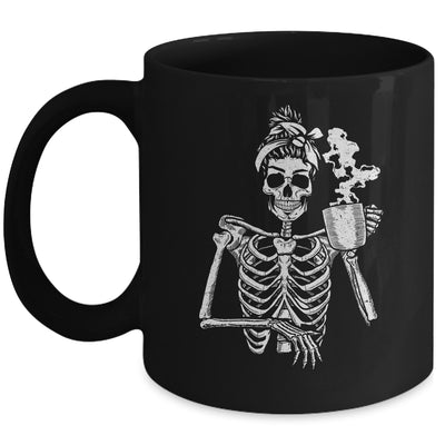 Skeleton Drinking Coffee Messy Bun Halloween Costume Mug | siriusteestore