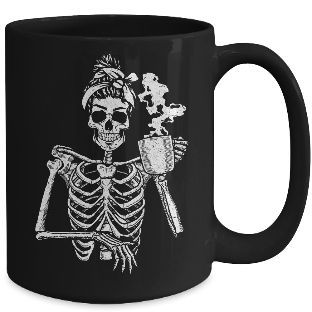 Skeleton Drinking Coffee Messy Bun Halloween Costume Mug | siriusteestore