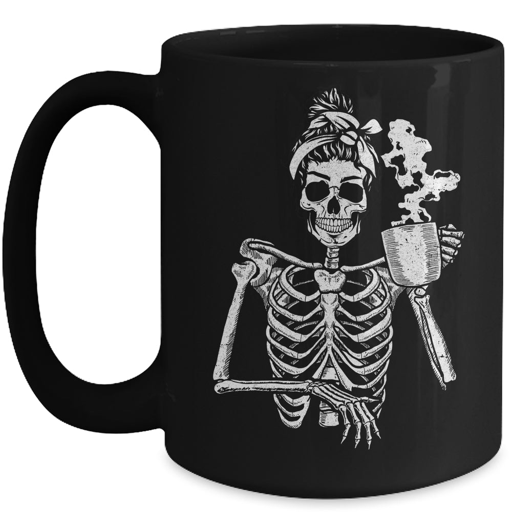 Skeleton Drinking Coffee Messy Bun Halloween Costume Mug | siriusteestore