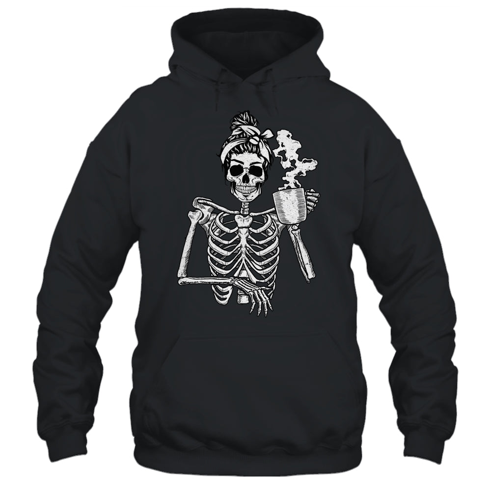 Skeleton Drinking Coffee Messy Bun Halloween Costume Shirt & Hoodie | siriusteestore