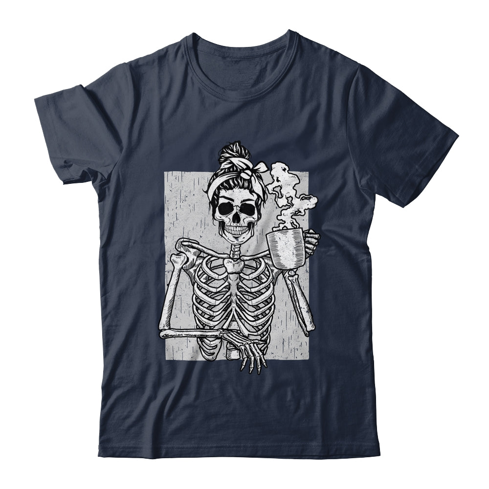 Skeleton Drinking Coffee Messy Bun Halloween Costume Women Shirt & Hoodie | siriusteestore