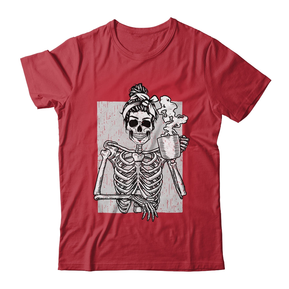 Skeleton Drinking Coffee Messy Bun Halloween Costume Women Shirt & Hoodie | siriusteestore