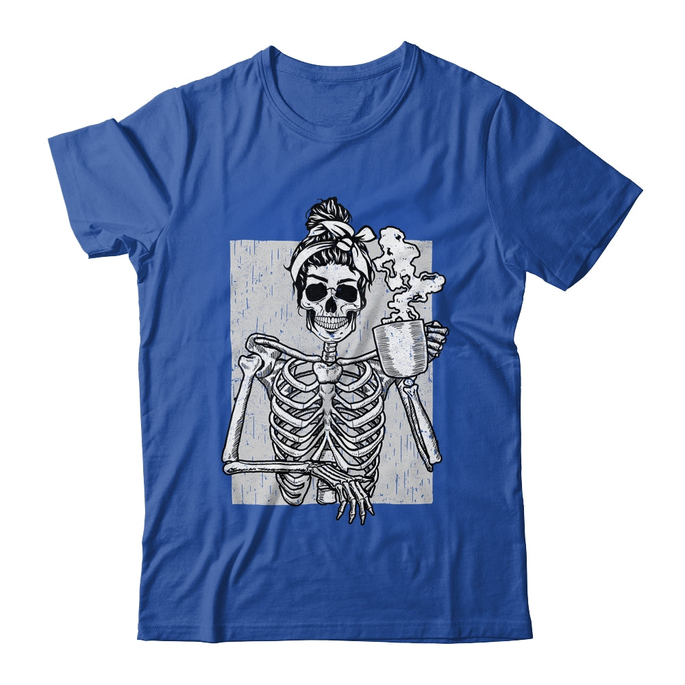 Skeleton Drinking Coffee Messy Bun Halloween Costume Women Shirt & Hoodie | siriusteestore
