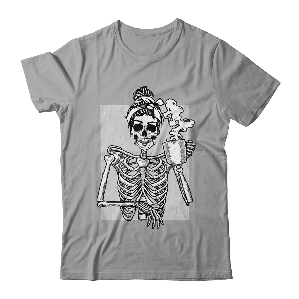 Skeleton Drinking Coffee Messy Bun Halloween Costume Women Shirt & Hoodie | siriusteestore