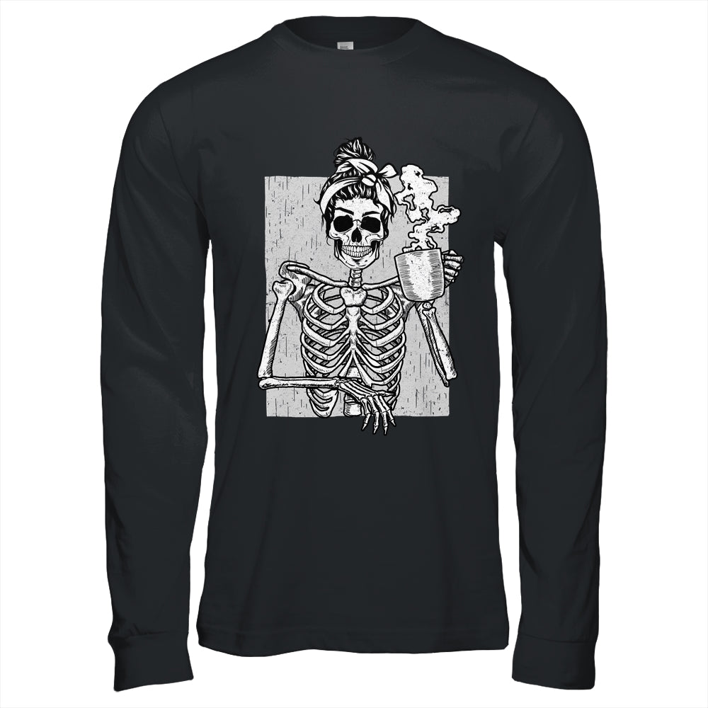 Skeleton Drinking Coffee Messy Bun Halloween Costume Women Shirt & Hoodie | siriusteestore
