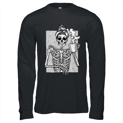 Skeleton Drinking Coffee Messy Bun Halloween Costume Women Shirt & Hoodie | siriusteestore