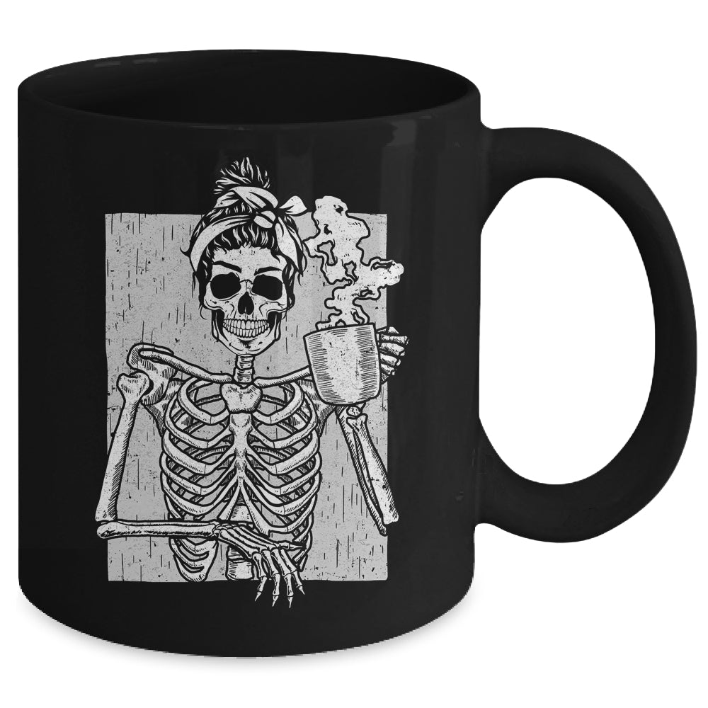 Skeleton Drinking Coffee Messy Bun Halloween Costume Women Mug | siriusteestore