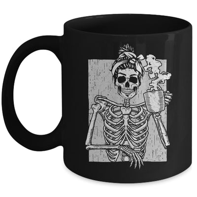 Skeleton Drinking Coffee Messy Bun Halloween Costume Women Mug | siriusteestore