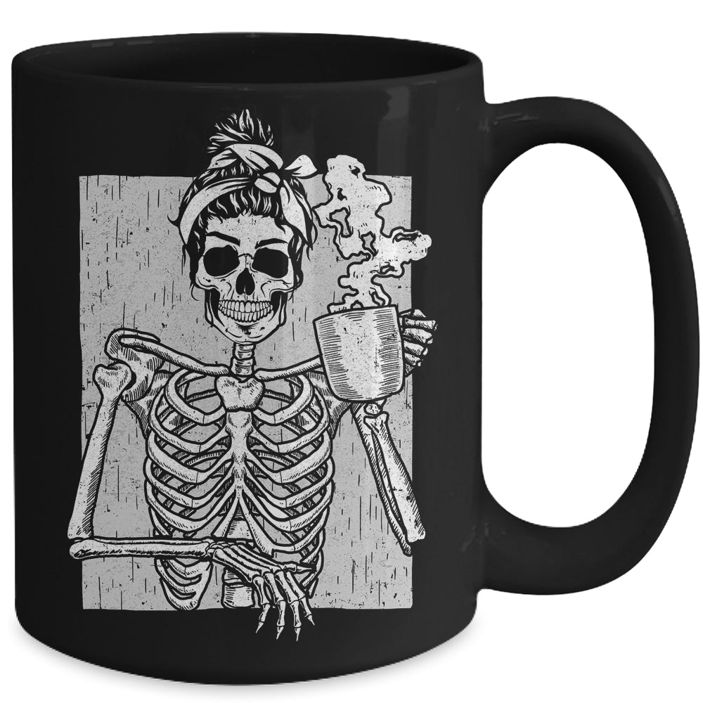 Skeleton Drinking Coffee Messy Bun Halloween Costume Women Mug | siriusteestore