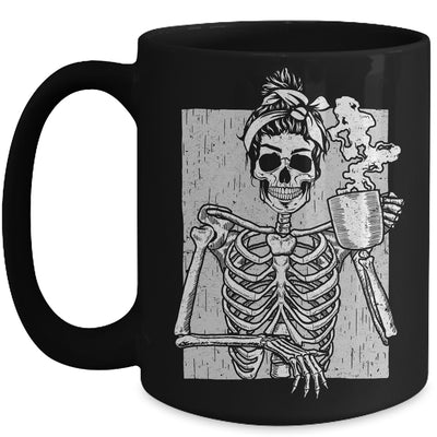 Skeleton Drinking Coffee Messy Bun Halloween Costume Women Mug | siriusteestore
