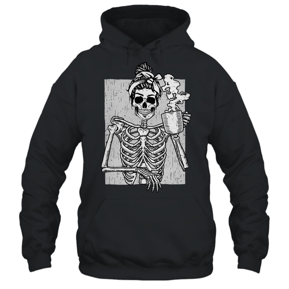 Skeleton Drinking Coffee Messy Bun Halloween Costume Women Shirt & Hoodie | siriusteestore