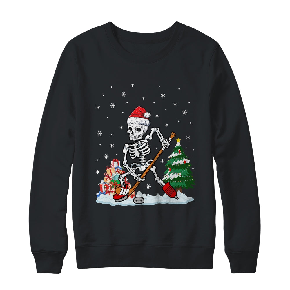 Skeleton Ice Hockey Lover Christmas Costume Skates Christmas Shirt & Sweatshirt | siriusteestore