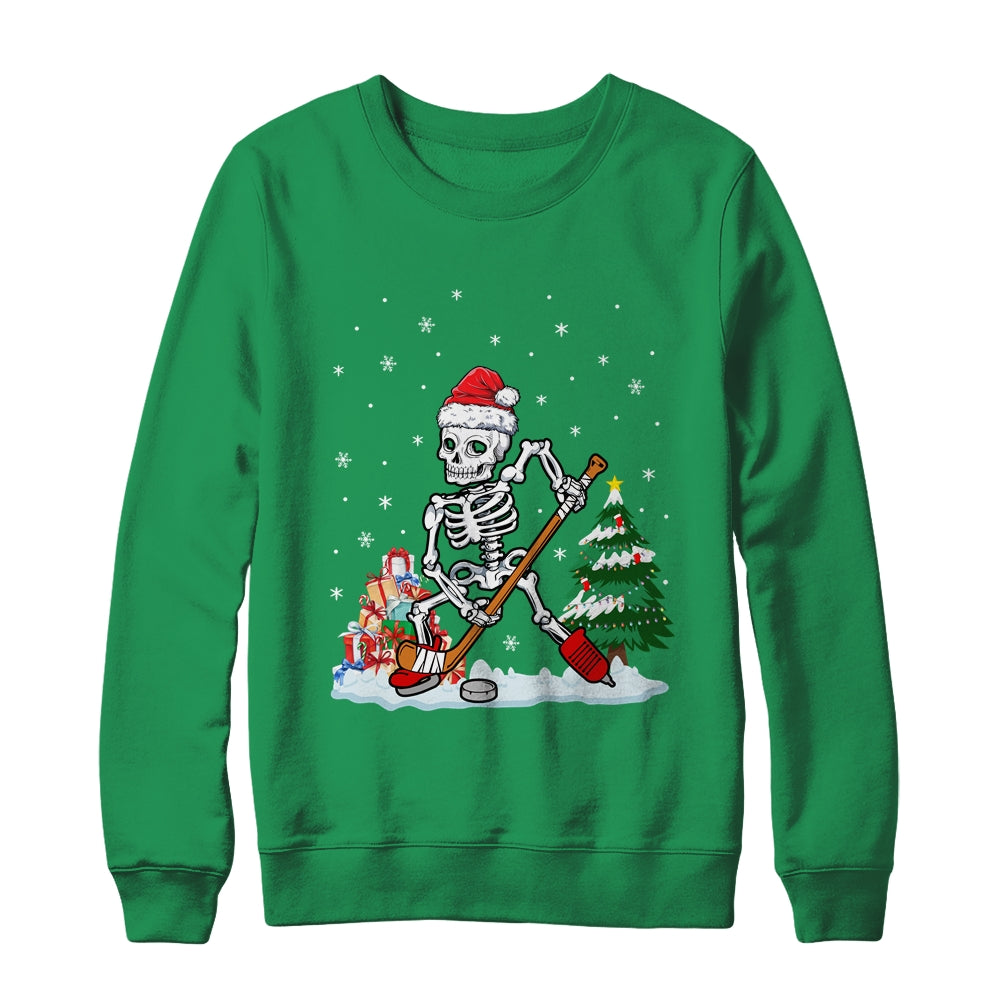 Skeleton Ice Hockey Lover Christmas Costume Skates Christmas Shirt & Sweatshirt | siriusteestore