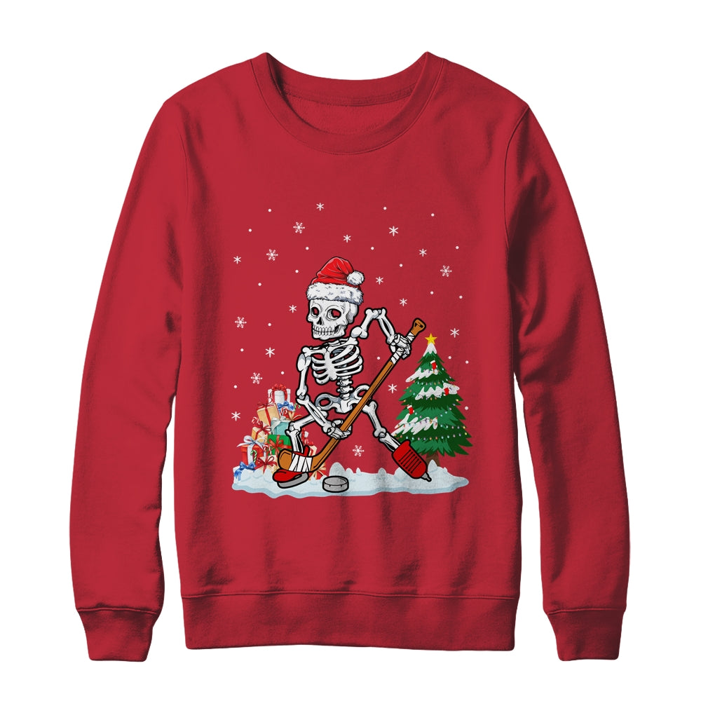 Skeleton Ice Hockey Lover Christmas Costume Skates Christmas Shirt & Sweatshirt | siriusteestore