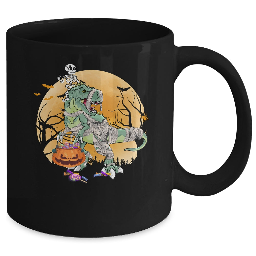 Skeleton Riding Mummy T Rex Halloween Boys Girls Kids Mug | siriusteestore