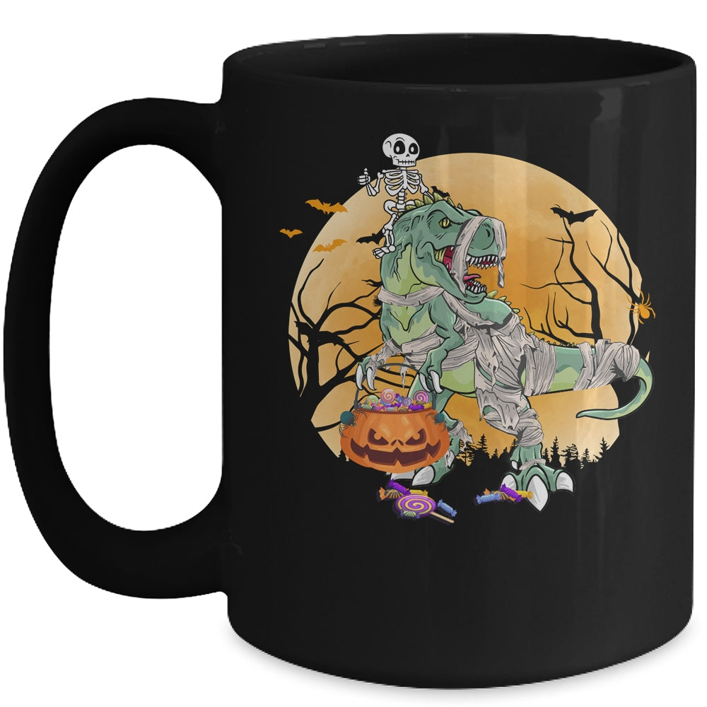 Skeleton Riding Mummy T Rex Halloween Boys Girls Kids Mug | siriusteestore