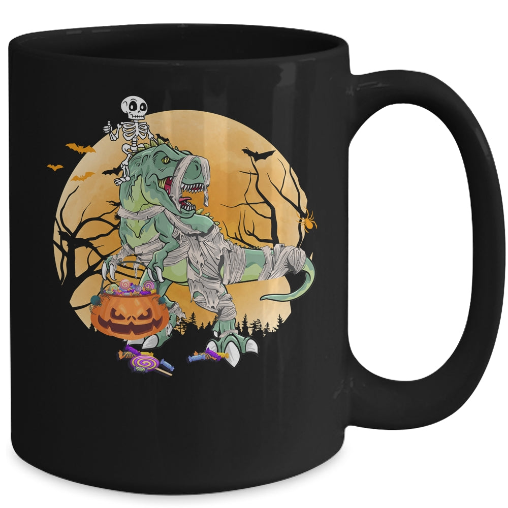 Skeleton Riding Mummy T Rex Halloween Boys Girls Kids Mug | siriusteestore