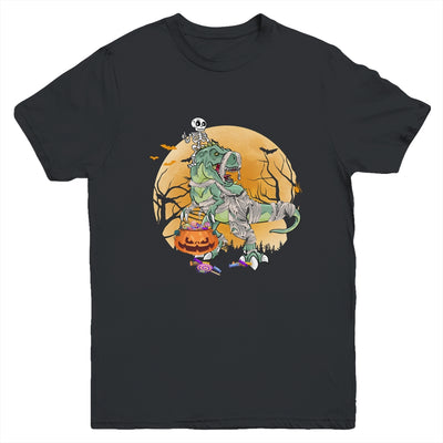 Skeleton Riding Mummy T Rex Halloween Boys Girls Kids Youth Shirt | siriusteestore