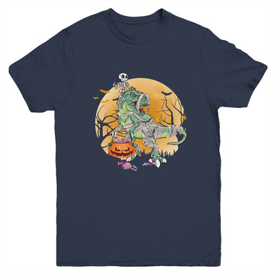 Skeleton Riding Mummy T Rex Halloween Boys Girls Kids Youth Shirt | siriusteestore