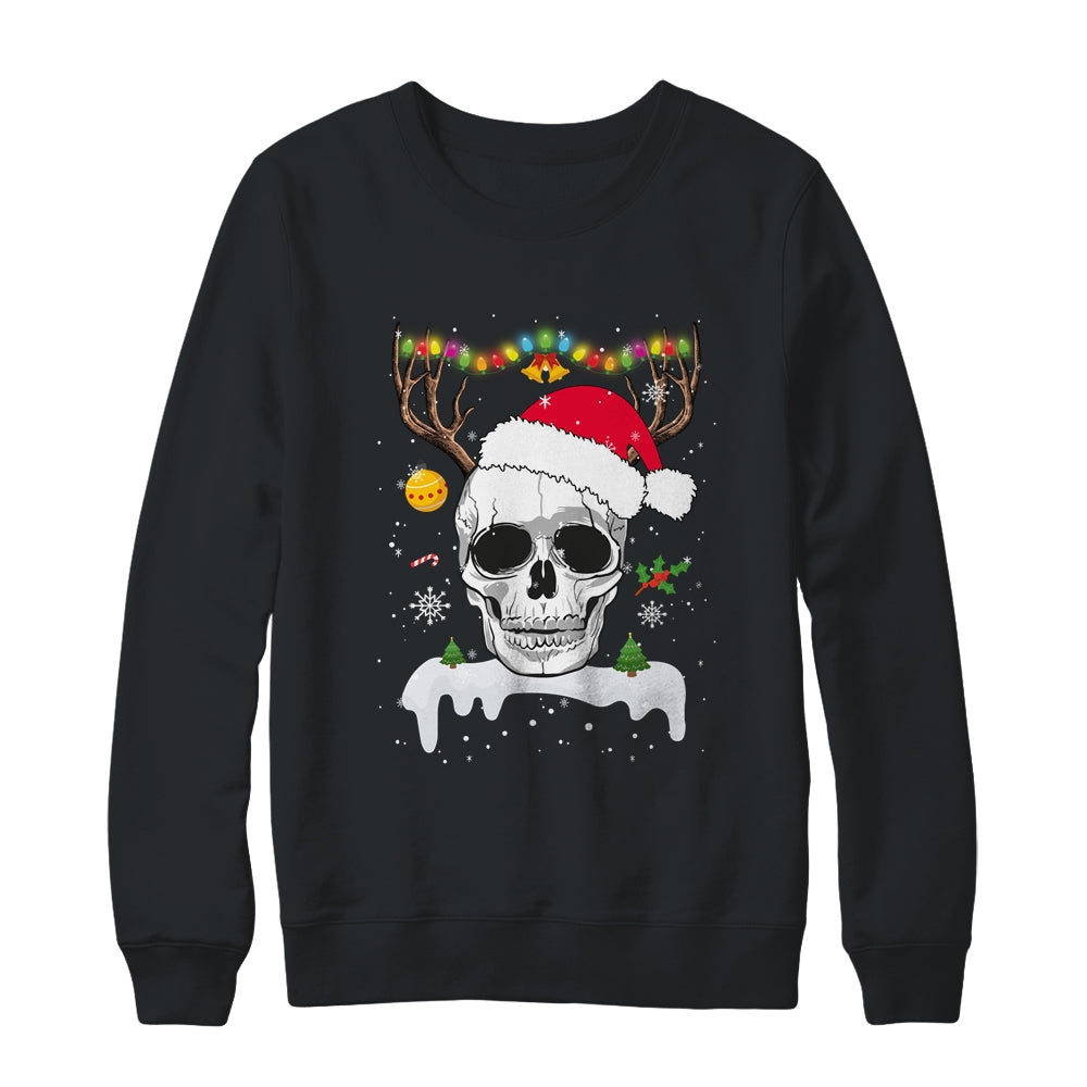 Skull Reindeer Christmas Funny Skulls Santa Hat Reindeer Shirt & Sweatshirt | siriusteestore