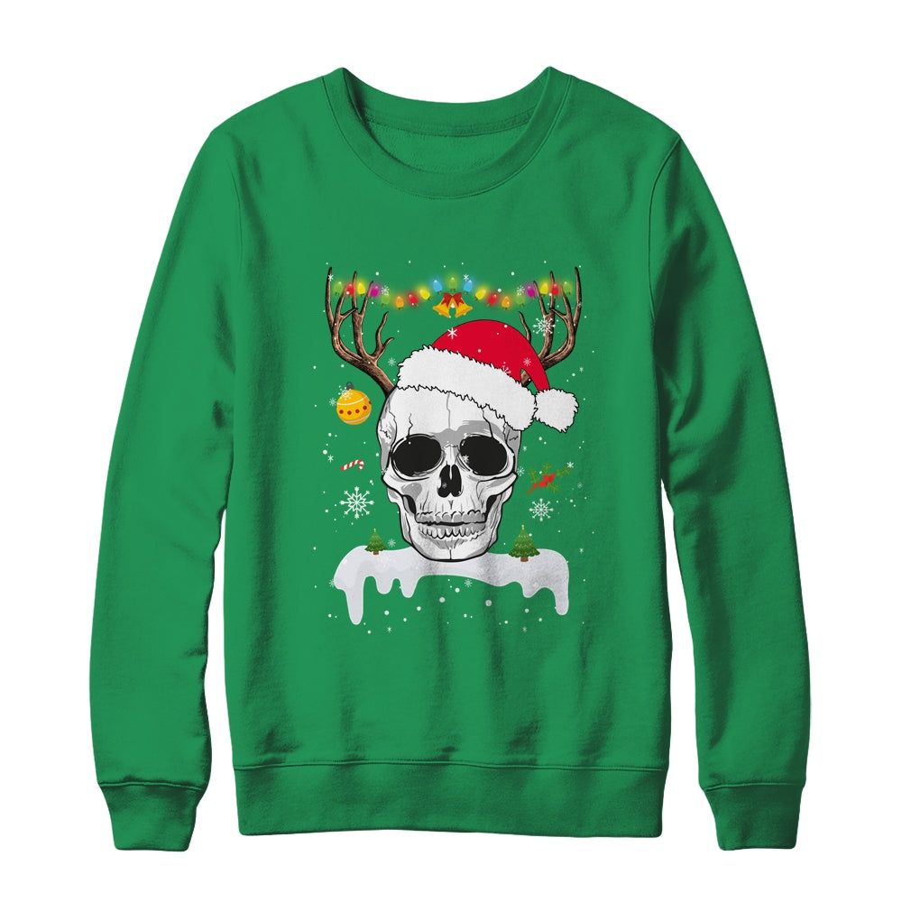 Skull Reindeer Christmas Funny Skulls Santa Hat Reindeer Shirt & Sweatshirt | siriusteestore