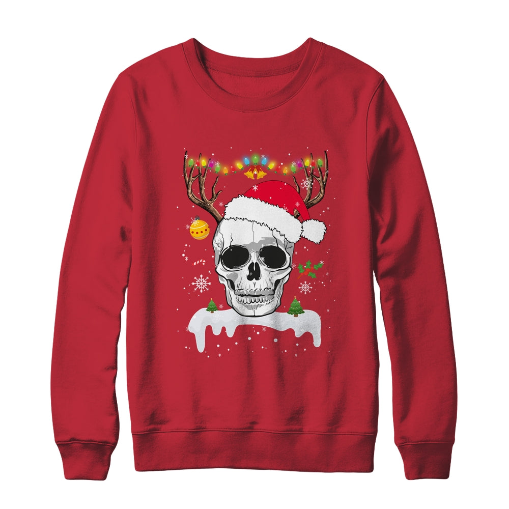 Skull Reindeer Christmas Funny Skulls Santa Hat Reindeer Shirt & Sweatshirt | siriusteestore