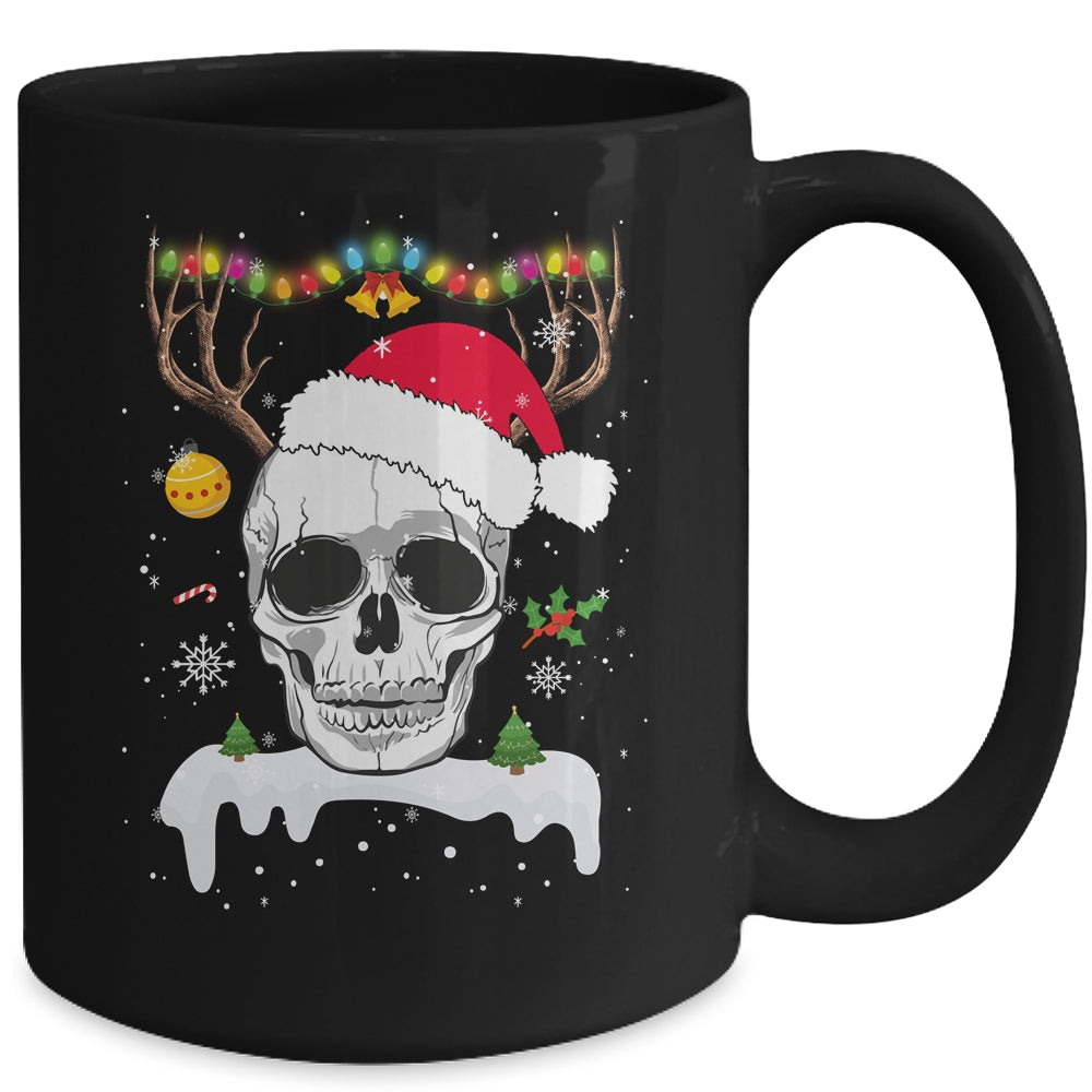 Skull Reindeer Christmas Funny Skulls Santa Hat Reindeer Mug | siriusteestore