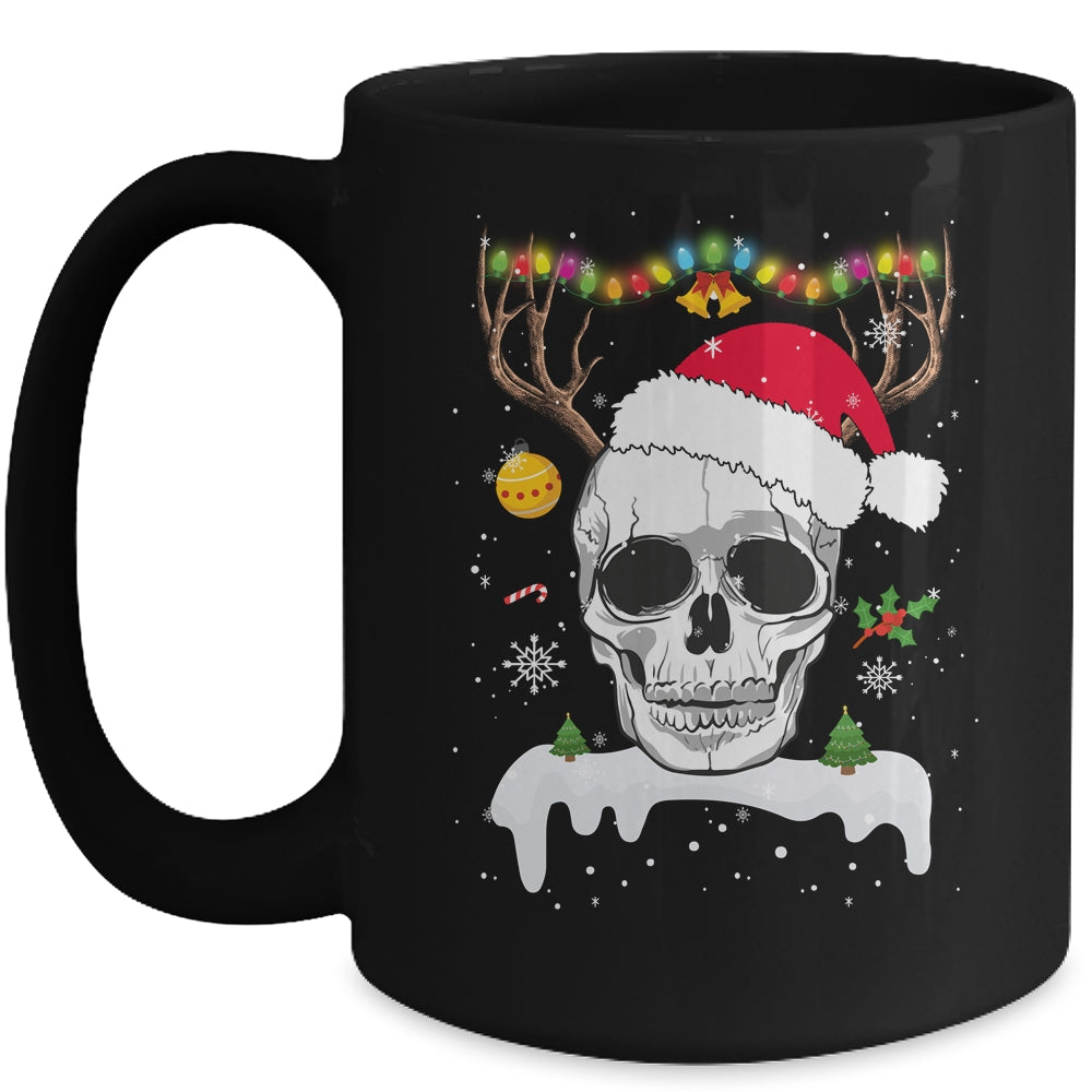 Skull Reindeer Christmas Funny Skulls Santa Hat Reindeer Mug | siriusteestore