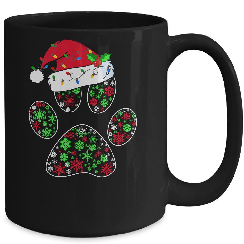 Snowflakes Dog Paw Santa Hat Christmas Dog Lovers Gift Mug | siriusteestore