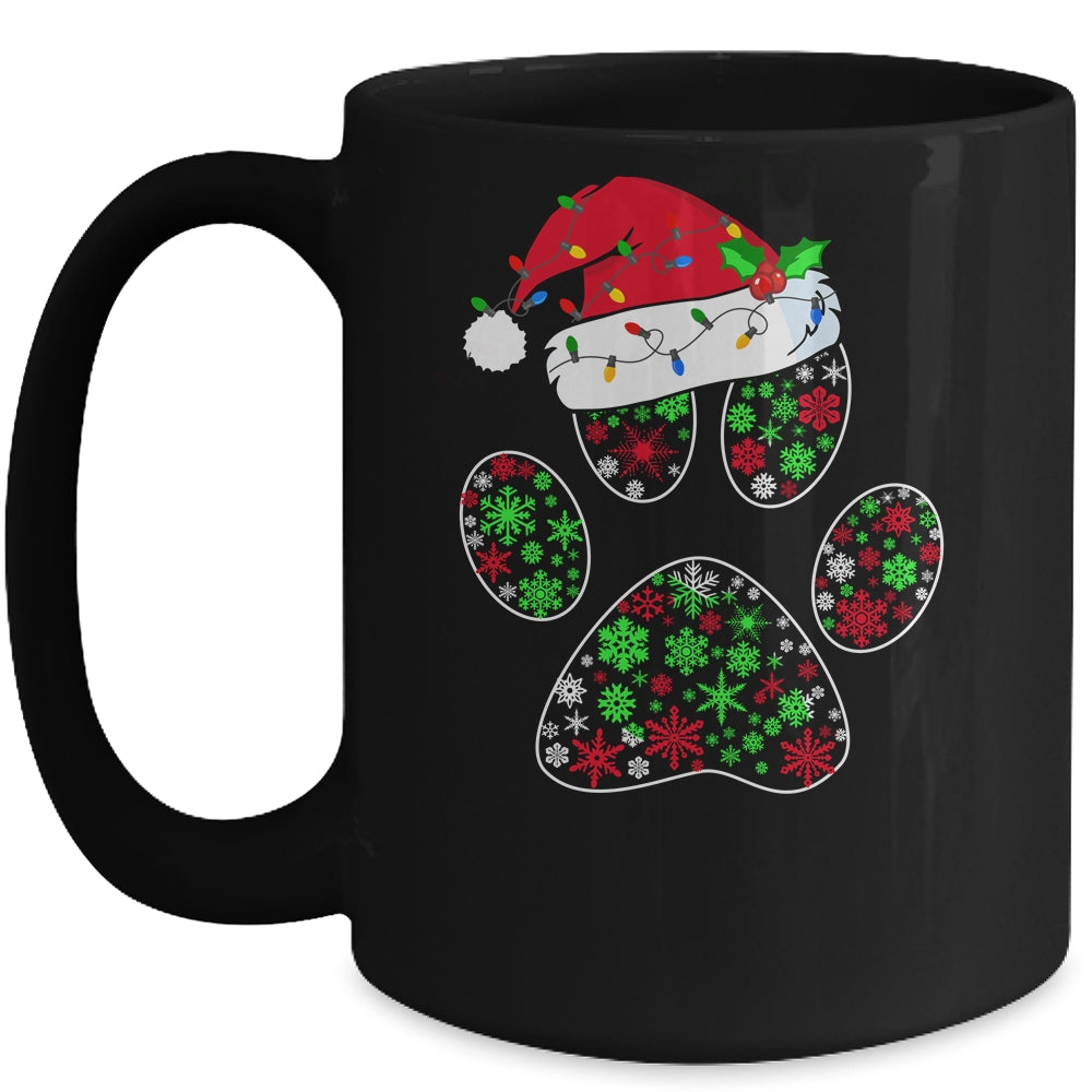 Snowflakes Dog Paw Santa Hat Christmas Dog Lovers Gift Mug | siriusteestore