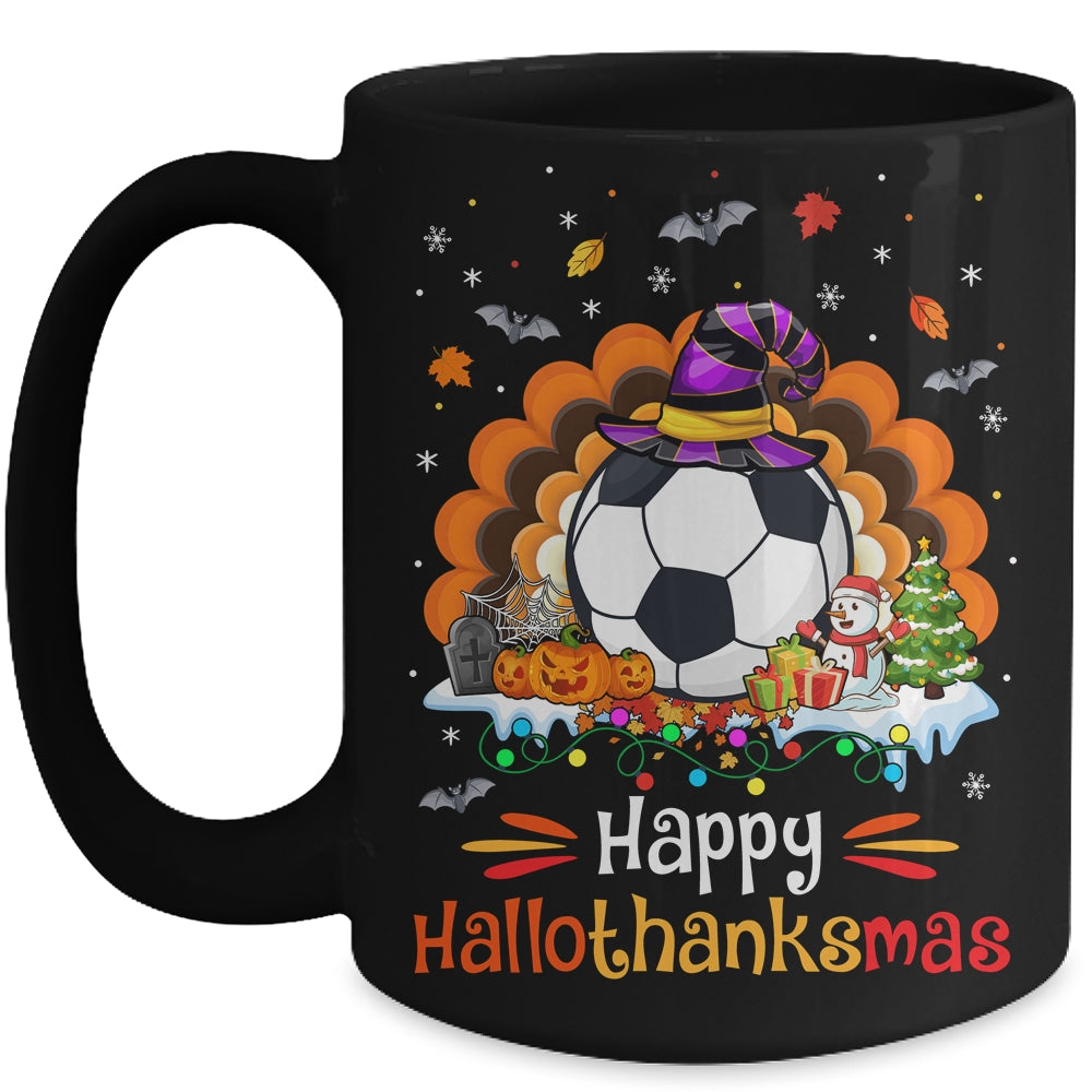 Soccer Halloween Christmas Thanksgiving Hallothanksmas Mug | siriusteestore