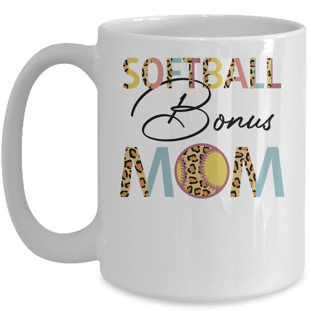 Softball Bonus Mom Softball Mom Leopard Mothers Day Mug | siriusteestore