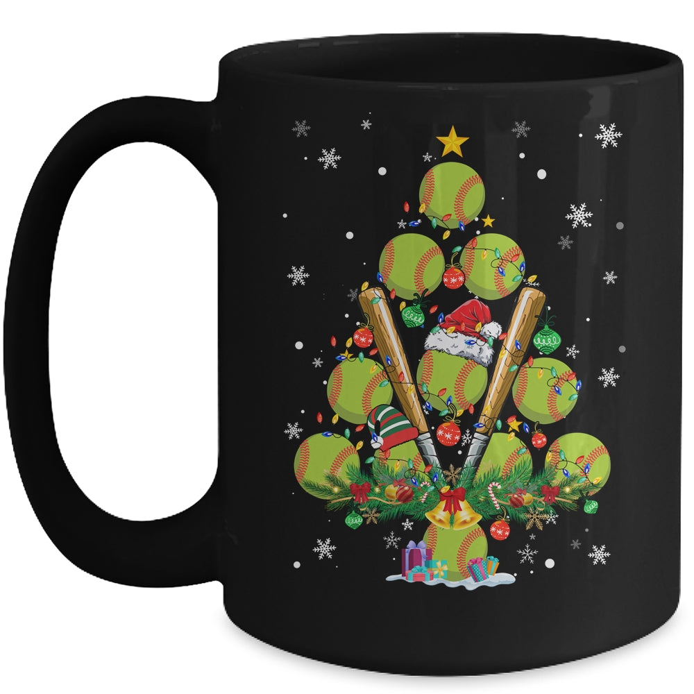 Softball Christmas Tree Santa Pickleball X Mas Lights Mug | siriusteestore