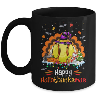Softball Halloween Christmas Thanksgiving Hallothanksmas Mug | siriusteestore