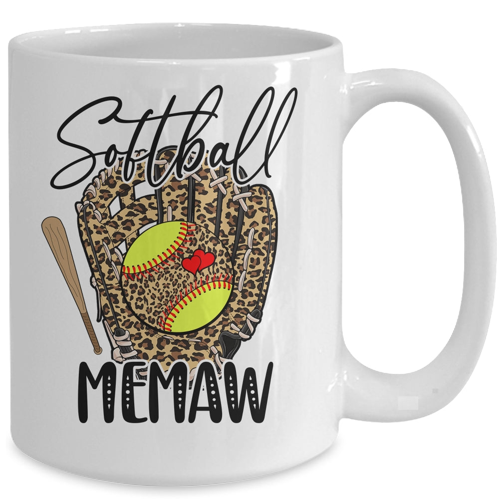 Softball Memaw Leopard Game Day Softball Lover Mothers Day Mug | siriusteestore