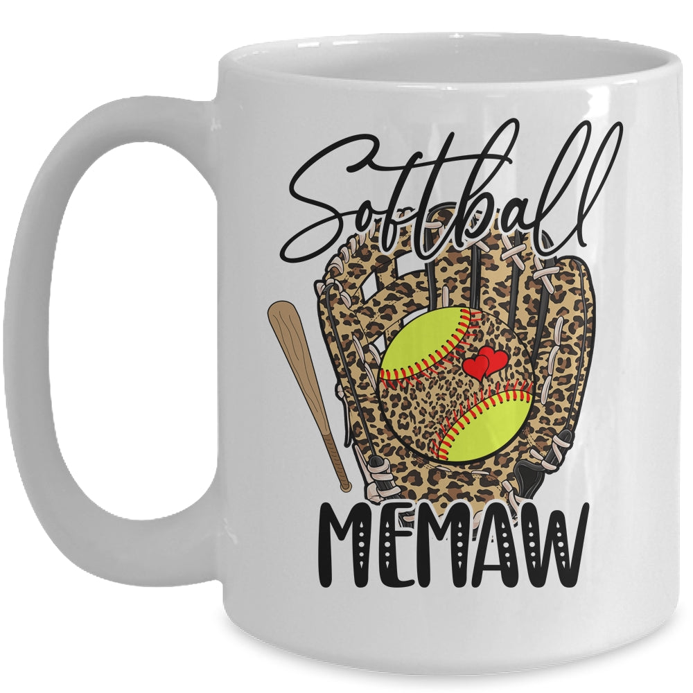 Softball Memaw Leopard Game Day Softball Lover Mothers Day Mug | siriusteestore
